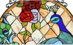 24 x 23 Peacock Princess Tiffany Style Stained Glass Round Window Panel