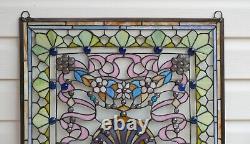 24 x 24 Colorful Handcrafted stained glass Jeweled window panel