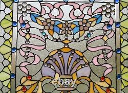24 x 24 Colorful Handcrafted stained glass Jeweled window panel