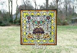 24 x 24 Colorful Handcrafted stained glass Jeweled window panel! 104G