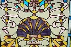 24 x 24 Colorful Handcrafted stained glass Jeweled window panel! 104G