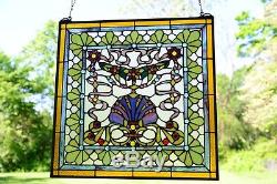 24 x 24 Colorful Tiffany Style stained glass Jeweled window panel