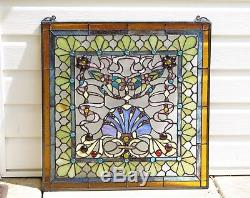 24 x 24 Colorful Tiffany Style stained glass Jeweled window panel