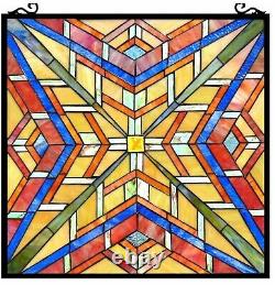 24 x 24 Mission Maze Tiffany Style Stained Glass Window Panel with Chain