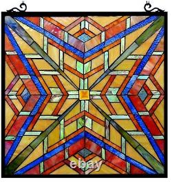 24 x 24 Mission Maze Tiffany Style Stained Glass Window Panel with Chain