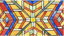 24 x 24 Mission Maze Tiffany Style Stained Glass Window Panel with Chain