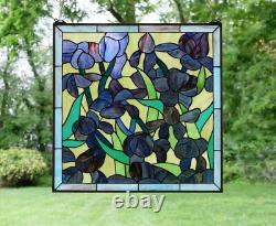24 x 24 Tiffany Style stained glass Iris window panel