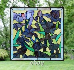 24 x 24 Tiffany Style stained glass Iris window panel