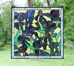 24 x 24 Tiffany Style stained glass Iris window panel