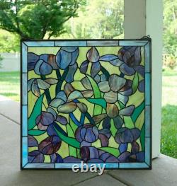 24 x 24 Tiffany Style stained glass Iris window panel