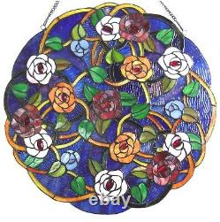 24 x 24 Victorian Round Floral Tiffany Style Stained Glass Window Panel