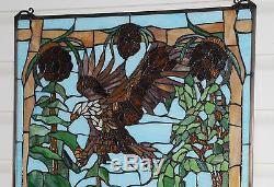24 x 36 Bald Eagle Bear and Deer Tiffany Style stained glass window panel