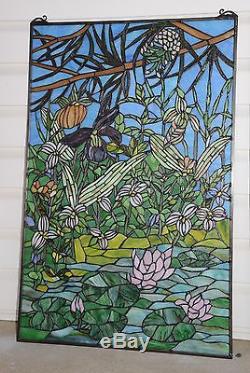 24 x 36 Lily Pond Lotus Handcrafted stained glass window panel