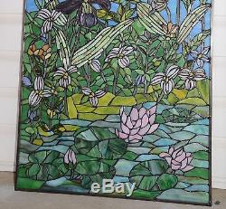 24 x 36 Lily Pond Lotus Handcrafted stained glass window panel