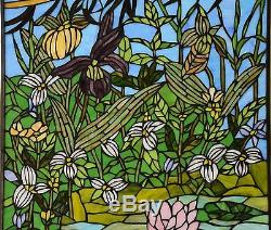 24 x 36 Lily Pond Lotus Tiffany Style stained glass window panel