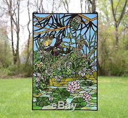 24 x 36 Lily Pond Lotus Tiffany Style stained glass window panel