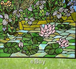 24 x 36 Lotus Lily Pond Flower Handcrafted stained glass window panel