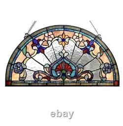 24x13 Tiffany Style Stained Glass Semi Circle Window Panel Suncatcher