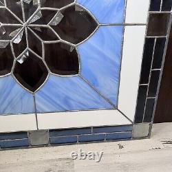 24x24 Blue & White Stained Glass Hanging Window Panel Flower LOCAL PICKUP
