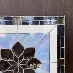 24x24 Blue & White Stained Glass Hanging Window Panel Flower LOCAL PICKUP