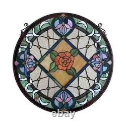 24x24 Victorian Rose Medallion Tiffany style stained glass window panel