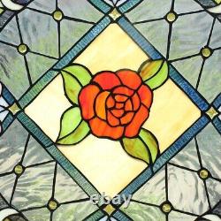 24x24 Victorian Rose Medallion Tiffany style stained glass window panel