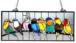 25.5 Colorful BirdsLounging on Branch Stained Glass Tiffany Style Window Panel