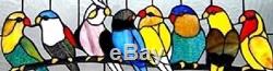25.5 Colorful BirdsLounging on Branch Stained Glass Tiffany Style Window Panel