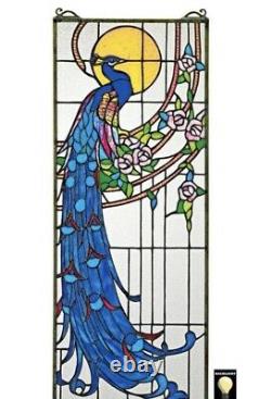 25.5 Sunlit Plumes of a peacock Tiffany Style-Stained Glass Window Panel