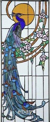 25.5 Sunlit Plumes of a peacock Tiffany Style-Stained Glass Window Panel