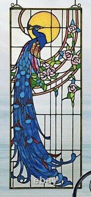 25.5 Sunlit Plumes of a peacock Tiffany Style-Stained Glass Window Panel