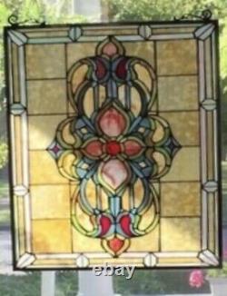 25.5 Tiffany-Style Victorian Floral Stained Glass Hang Window Panel Suncatcher