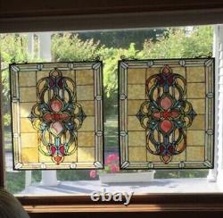 25.5 Tiffany-Style Victorian Floral Stained Glass Hang Window Panel Suncatcher