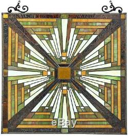 25.5 x 24.4 Tunnel Mission Tiffany Style Stained Glass Window Panel with chain
