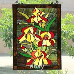 25 Fire Lillies floral Tiffany Style Stained Glass Window Panel With Chain