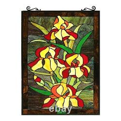 25 Fire Lillies floral Tiffany Style Stained Glass Window Panel With Chain