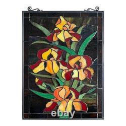 25 Fire Lillies floral Tiffany Style Stained Glass Window Panel With Chain