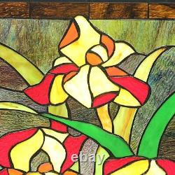 25 Fire Lillies floral Tiffany Style Stained Glass Window Panel With Chain