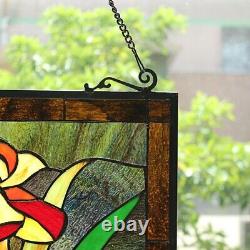 25 Fire Lillies floral Tiffany Style Stained Glass Window Panel With Chain