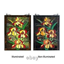 25 Fire Lillies floral Tiffany Style Stained Glass Window Panel With Chain