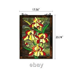 25 Fire Lillies floral Tiffany Style Stained Glass Window Panel With Chain