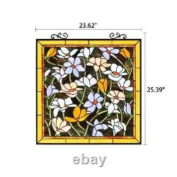 25 Floral Garden Plumerias Tiffany Style Stained Glass Window Panel