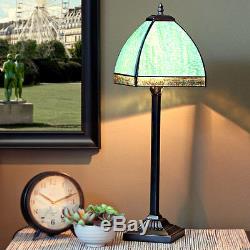 25 Stained Glass Bent Panel Table Lamp #15531 Green / Aqua Tiffany Style Decor