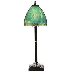 25 Stained Glass Bent Panel Table Lamp #15531 Green / Aqua Tiffany Style Decor