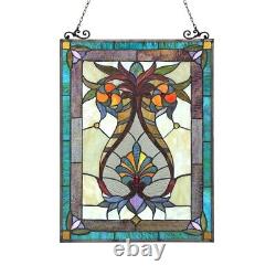 25 Tiffany Style Stained Glass Victorian Teal Hanging Window Panel