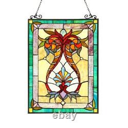 25 Tiffany Style Stained Glass Victorian Teal Hanging Window Panel