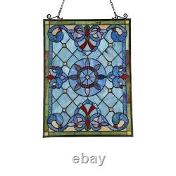 25 Tiffany Style Stained glass Victorian Blue Floral hanging Window Panel