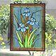 25 Vibrant Blue Floral Tiffany Style Stained Glass Window Panel With Chain