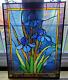 25-inch Antique Vintage Style Iris Stained Glass Window Hanging Suncatcher Panel