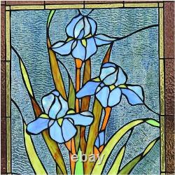 25-inch Antique Vintage Style Iris Stained Glass Window Hanging Suncatcher Panel